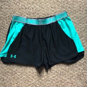 Under armour shorts WITH pockets (teal and black)